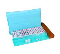 JMOUZHG Mini Chinese Mahjong Traditional Mahjong Game Set 144 Melamine Tiles Board Game with Storage Case(24 * 16 * 12mm) (Sky Blue)