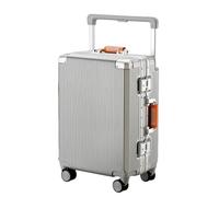 JMOZHCD Luggage Large Capacity Travel Suitcase Wide Band Leather Handle Silent Wheel Trolley Carry-on Suitcase (Silver 20 inch)