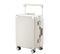 JMOZHCD Luggage Large Capacity Travel Suitcase Wide Band Leather Handle Silent Wheel Trolley Carry-on Suitcase (White 24 inch)