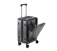 JMOZHCD Travel suitcase front opening password box luggage boarding trolley case carry-on rolling luggage suitcase (Gray 22)