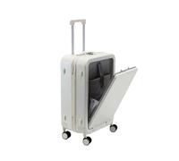 JMOZHCD Travel suitcase front opening password box luggage boarding trolley case carry-on rolling luggage suitcase (White 22)