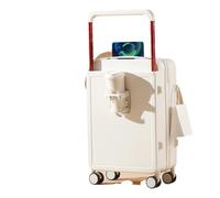 JMOZHCD Wide Handle Suitcase Hand Luggage with Cup Holder Boarding Rolling Luggage Camping Storage Box (White 22)