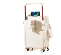 JMOZHCD Wide Trolley Suitcase Foldable Cup Holder Side Hook Boarding Password Lock Suitcase Travel Case (White 20)
