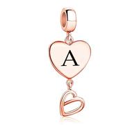JMQJewelry A Initials A Letter Rose Gold Plated Mum Daughter Alphabet Heart Love Womens Bead Charms Birthday Fits Pandora Bracelets Graduation