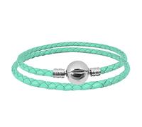 JMQJewelry Blue Double Leather Braided Clasp Bracelets Compatible With Pandora Charms European 37cm 14.5in