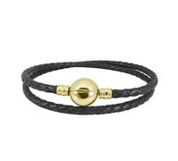 JMQJewelry Double Black Leather Charm Bracelets Gold Plated Clip Lock Clasp Compatible with Pandora Bracelets