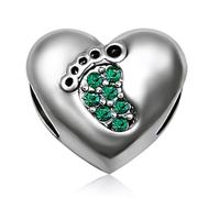 JMQJewelry May Green Birthday Birthstone Footprint Charms for Bracelets Compatible with Pandora Bracelets Mother's Day