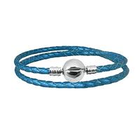 JMQJewelry Mens Leather Type Bracelet Blue Double Compatible With Pandora Charms 37cm 14.5in Graduation 2025