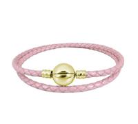 JMQJewelry Pink Double Womens Bead Leather Bracelet 37cm 14.5in Braided Clasp Bead Charms Fits Pandora Charm