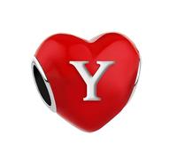 JMQJewelry Red Letter Initials Y Alphabet Birthstone Charm for Bracelets Heart Love Compatible with Pandora Bracelets