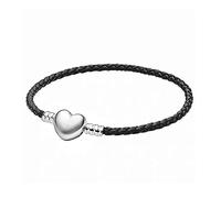 JMQJewelry Valentine Wife Husband Black Braided Leather Sister Mum Love Heart Womens Bead Charm Fits Pandora Bracelet 6.69in 17cm