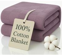 JMR 100% Cotton Waffle Blanket Queen Size - Lightweight Waffle Weave Throw for Bed, Sofa & Couch - Breathable All-Season Comfort for Home, Travel & Camping (Plum)