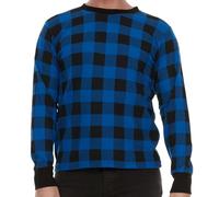 JMR Men's Heavy Weight Long Sleeve Waffle Thermal Shirt Crew Neck Top Underwear, Colors, Sizes, Blue Plaid, XL
