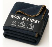 JMR Wool Camping Blanket - Warm Heavy Car Blanket & Camp Quilt - Survival Emergency Blanket for Sleeping Outdoors - Multi-Use Wool Blanket for Camping, Car & Home - 80% Wool, Navy, 66X90