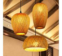 JMrider Pendant Lamp 3-Heads Vintage Dining Table Hanging Lamp Retro Handmade Braided Bamboo Ceiling Lighting Natural Rattan Garden Chandeliers E27 Height Adjustable Suspension Light Cafe Bar Country