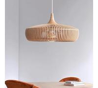 JMrider Vintage Farmhouse Pendant Light Minimalist Hanging Lamp Geometric Wooden Cage Ceiling Lighting Retro E27 Height-Adjustable Chandeliers for Kitchen Dining Room Living Room Suspension(55cm)