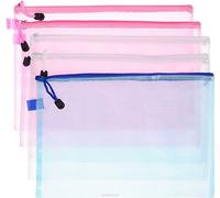 JMS 12 x A4 Zipper Bag Zip Closure Document File Paper Storage Protective Wallets (Red/Pink)
