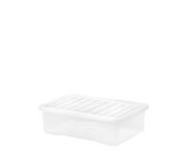 JMS 32 Litre Large Big Plastic Underbed Storage Clear Box with Clear Lid Strong Container Made In U.K. - Set of 3- Home Office Stackable Nestable