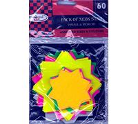 JMS® 60 x Diamond Plus Neon Card Stars, Fluorescent Colours Card-60 Fluorescent Stars 7.5 x 7.5cm