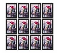 JMS® 8" x 6" Inch Black Picture Frame Photo Frames Certificate box pack 12 bulk Perspex Free Standing Wall Hanging (8" x 6", Black)
