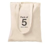 JMS Bridge 5 x Natural Cotton Tote Bags 42 x 38cm, 5.5oz Reusable Canvas Shopping Bags with Large Handles, Washable Eco Friendly Bags for Grocery, Promotion, Branding & Gifts