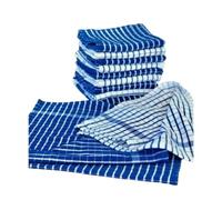 JMS Bridge kitchen catering towels Terry Tea Towels Blue White Large Super Absorbent Kitchen Dish Cloths Cleaning Drying 40 cm x 65 cm Pack of 10