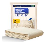 JMS Bridge Pack of 2 Laminated Cotton Dust Sheets 12ft x 9ft (3.6m x 2.7m) Waterproof Twill Backed Polythene Protective Covers for Painting & Decorating
