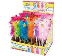 JMS we create smile 1/6/12 Feathery Fluffy Flamingo/Emu Novelty Flowery Gem Stone Bow Bird Pens Blue Ink Colour - 0.7MM Point (1)