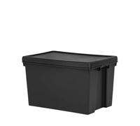 JMS we create smile 1 x 62 Litre Black Bam Recycled Heavy Duty Plastic Storage Box with Secure Lid Stackable/Nestable Containers Organising Basket Storage Solution (62 Litre)