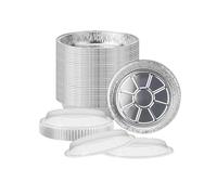 JMS we create smile - 100 Pack 7 Inch Round Foil Pan with Plastic Dome Lid Aluminium 700ml - Disposable Food Container for Events, Picnics, Takeaway Freezer & Oven.