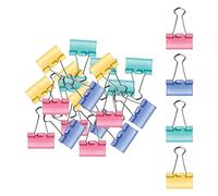 JMS WE CREATE SMILE - 19mm Coloured Binder Clips - Strong Bulldog Clips for Paper & Documents - Heavy Duty Foldback Clips - Metal Office Paper Clamps - Assorted Colours (24 Packs)