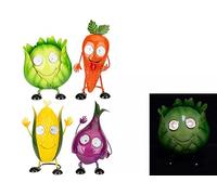 JMS we create smile - 1x Big Eyed Solar Veggie & Fruit Ornaments - Wobbly Eyes Metal Garden Statues with LED Warm Lights | Funny Outdoor Decorations for Garden, Balcony & Yard (ASSORTED) - (Vegetable)