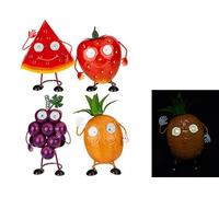 JMS we create smile - 1x Big Eyed Solar Veggie & Fruit Ornaments - Wobbly Eyes Metal Garden Statues with LED Warm Lights | Funny Outdoor Decorations for Garden, Balcony & Yard (ASSORTED) - (Fruit)