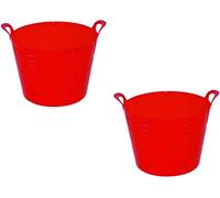 JMS we create smile - 2 x 40/42 Litre Large Flexi Tub | For Garden & Home Use Flexible Red Colour Storage Container Bucket Polyethylene Flex Tub - Made in U.K.