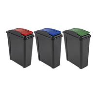 JMS we create smile ( 25L Slimline Recycling Bin Slim Kitchen Waste Rubbish Dustbin | Narrow spaces, Kitchen, Bathroom Under Kitchen Counter Bin (Red + Blue + Green)
