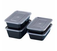JMS we create smile 25pcs x Plastic Food Containers With Lid for Food Takeaway Containers - 650ml Black Reusable and Stackable Food Storage Boxes (22 oz)