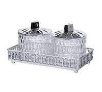 JMS we create smile 2pcs Crystal Set with Mirror Glass Tray Plastic Jars with Airtight Lids 400 ML Sweet Jars Spices Jars Kitchen Decor Canisters with Decorative Tray Storage Organiser (Silver)