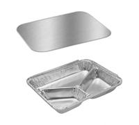 JMS we create smile - 3-Compartment Aluminium Foil Containers Trays with Lids for Baking Food, Roasting BBQ, Takeaway - Microwave Freezer Safe