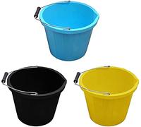 JMS we create smile 3 X 3 Gallon Bucket/Builders Bucket 14 Litre Water Mixing Storage Plastic Measuring Guide Bucket With Handle- Made in UK (Black + Blue + Yellow)