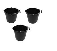 JMS we create smile 3 X 3 Gallon Bucket/Builders Buckets 14 Litre Water Storage Durable Plastic Buckets With Measuring Guide & Handle- Made in UK (Black)