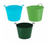 JMS we create smile - 3 x 42 Litre Large Flexi Tub Garden Home Flexible Colour Storage Container Bucket Polyethylene Flex Tub- MADE IN U.K (Mix Random Colours) (Sky Blue+Lime Green+Dark Green)