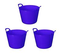 JMS we create smile 3 x Flexi Tub Garden Home Flexible Colour Storage Container Bucket Polyethylene Flex Tub - MADE IN U.K (Purple, Large - 42 Litre)