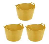 JMS we create smile 3 x Flexi Tub Garden Home Flexible Colour Storage Container Bucket Polyethylene Flex Tub - MADE IN U.K (Yellow, Extra Large - 75 Litre)