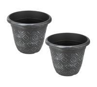 JMS we create smile 33cm Plastic Round Planters - Distressed Effect Planters, Flower Pot for Garden Décor - Indoor & Outdoor Plant Pots (Black & Silver)
