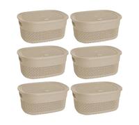 JMS we create smile - 4 Litre Plastic Storage Basket with Lid | Multipurpose Stackable Storage Boxes | Oval Shape | Ideal for Home, Kitchen, Bathroom & Bedroom. (BEIGE)