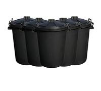 JMS we create smile 50 Litre 50L Large Heavy Duty Plastic Bin Dustbin Storage Unit with Locking Lid for Home Garden Rubbish Waste Animal Feed (5, Black Bin)