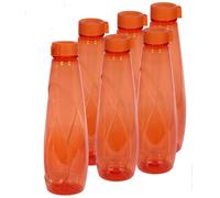 JMS we create smile 6 PCS x 950ML Plastic Coloured Transparent Water Bottles - Juice Bottles BPA Free & Leakproof - Reusable With Screw Cap Lid For Sports School Home (6 Pieces, Orange)