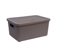 JMS we create smile 7L Multipurpose Plastic Storage Box With Lid Basket Container Stackable Organiser Lidded Bin With Handles Makeup Storage Desk Shelves (MOCHA)