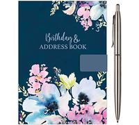 JMS we create smile - A to Z Telephone Address Book with Hard Back Cover (A5 Size) & Silver Ball Pen for Home, Office Work (Navy Floral Satin)