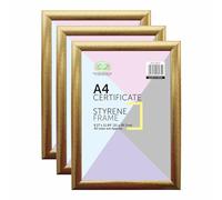 JMS we create smile A4 Frame Styrene Front Golden Picture Frames, Certificate Picture Photo Frames 21cm x 29.7cm Elegant Wall Art Gallery Desk Decor Frame (Set of 3, Gold)